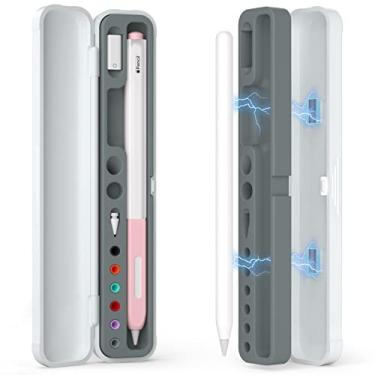 Imagem de JOOSKO Estojo de transporte magnético compatível com Apple Pencil 2ª geração e 1ª geração e Samsung Galaxy S-Pen, o estojo consiste em capa de policarbonato rígido e interior de silicone macio (cinza)