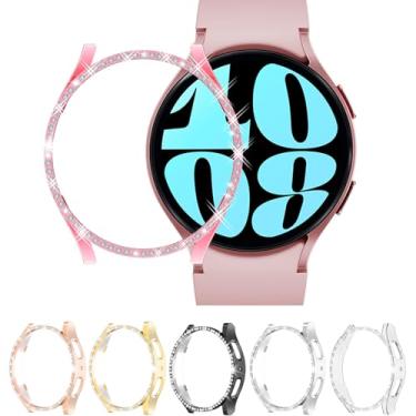 Imagem de [Pacote com 6] Capa RICHONE Bling Diamond para Galaxy Watch 6 bumper de 40 mm, moldura rígida de policarbonato brilhante, acessórios para Samsung Watch 6 para mulheres (rosa, dourado, amarelo, prata,