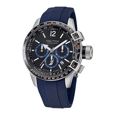 Imagem de Nautica Relógio masculino NAPBFF101 BFC cinza/preto/azul pulseira de silicone, Azul