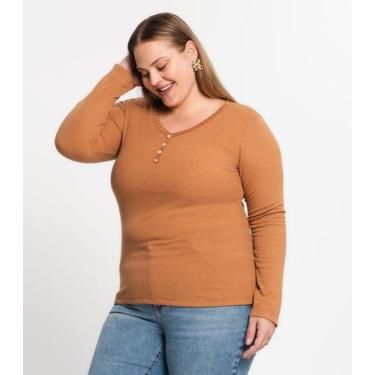 Imagem de Blusa Ribana De Linho Plus Size Feminina Kohmar Marrom