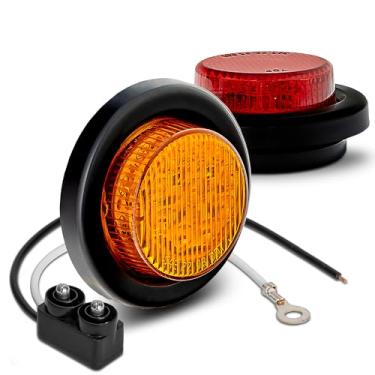 Imagem de 2 luzes marcadoras de LED de reboque redondas de 5 cm de âmbar + vermelho [aprovado pelo DOT] [lentes refletoras] [argola] [montagem de descarga] [à prova d'água IP67] Luzes de marcador para caminhão de reboque