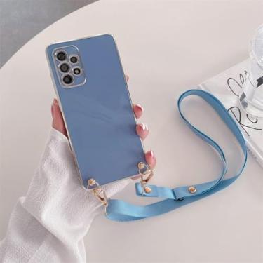 Imagem de Capa revestida de cordão crossbody para Samsung Galaxy A54 A34 A24 A14 4G 5G A04 M52 M54 M14 M23 M13 Capa de silicone com cabo, ZBBGS cinza azul, para A54 5G