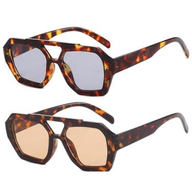 Imagem de BAODAREN Óculos de sol aviador modernos para mulheres, homens, hexagonais, quadrados, armação grossa, ponte dupla, óculos escuros BS1300, Cinza claro e marrom claro