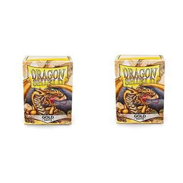 Imagem de 2 Packs Dragon Shield Matte Gold Standard Size 100 ct Card Sleeves Value Bundle!