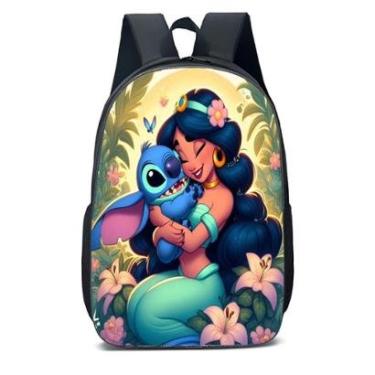 Imagem de MOCHILA ESCOLA INFANTIL JUVENIL ANIME PRINCESA ABRAÇADA COM STITCH-Unissex