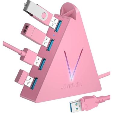 Imagem de JoyReken Hub USB 3.0 de 4 portas, FlyingVHUB vertical de dados USB com cabo estendido de 6 metros, para Mac, PC, Xbox One, PS4, PS5, iMac, Surface Pro, XPS, laptop, desktop, pen drive, HD móvel (rosa)