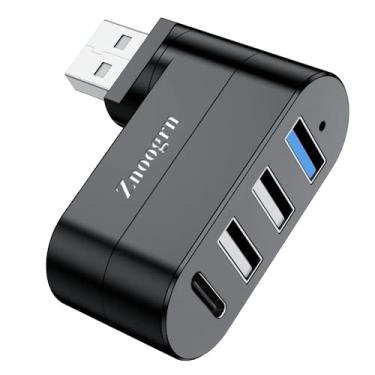 Imagem de 【Atualização】 Hub USB 3.0 de 4 portas (rotação de 90°/180°), hub giratório multiportas USB com porta de alimentação/dados USB C, extensor USB para laptop, câmera, PC, Xbox, MacBook Pro e mais