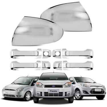 Imagem de Kit Aplique Cromado Maçaneta Retrovisor Ford Fiesta 2002 à 2010 - Shek