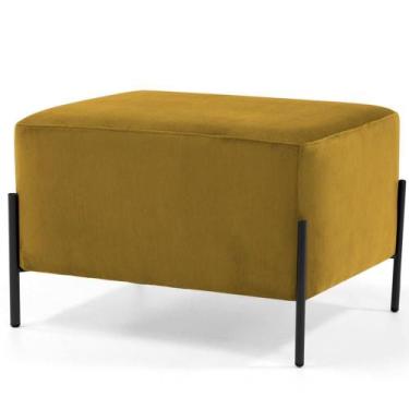 Imagem de Puff Retangular Decorativo Status 60x45 D02 Pés de Aço Veludo Mostarda