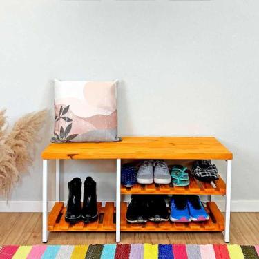 Imagem de Sapateira Banco Sarrafeada Style Industrial de Ferro e Madeira Carvalh