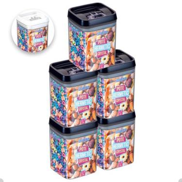 Imagem de 5 Potes Hermético Acrílico Quadrado Médios Com Trava 1700ml - Injeplas