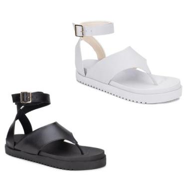 Imagem de Kit 2 Sandália Feminina Luxo Flat Tiras Chinelo Plataforma Confortável