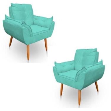 Imagem de Kit 2 Poltronas Decorativas Opala Sala de Estar Tecido Suede Azul Turq