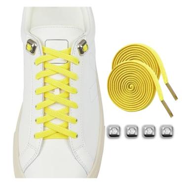 Imagem de Cadarços elásticos sem amarração para tênis, cadarços elásticos sem cadarço para adultos e crianças, Amarelo