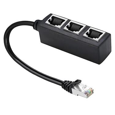 Imagem de HRIOEKAX Cabo divisor Ethernet RJ45, adaptador divisor RJ45 Y de 1 a 3 portas, cabo adaptador de switch Ethernet para CAT 5 CAT 5e CAT 6 CAT 7..