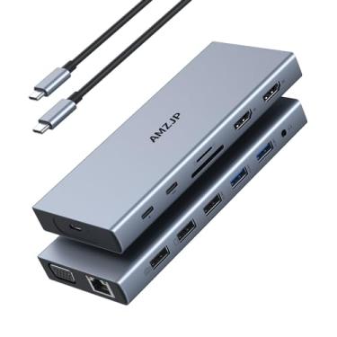 Imagem de Estação de ancoragem para laptop com 2 HDMI/VGA, 100W PD, Ethernet, 5 portas USB-C e suporte para vários monitores para MacBook, Dell, HP, Lenovo, Surface