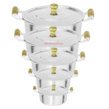 Imagem de Jogo 5 Panelas Caçarola Grossa de Alumínio Batido Polido Fundido - Div