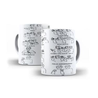 Imagem de Xícara Branca Porcelana Sinais Libras + Caixinha - RYLLO