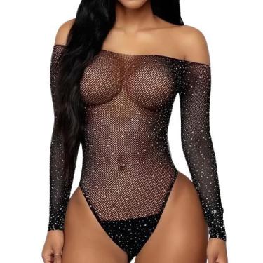 Imagem de Body Com Strass E Brilho, Arrastão No Tule Transparente - ISR utilidad