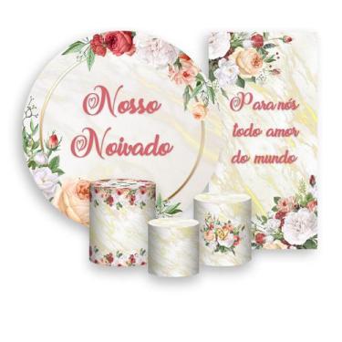 Imagem de Kit Painel De Festa + Trio Capa Cilindro + Faixa Veste Fácil - Noivado