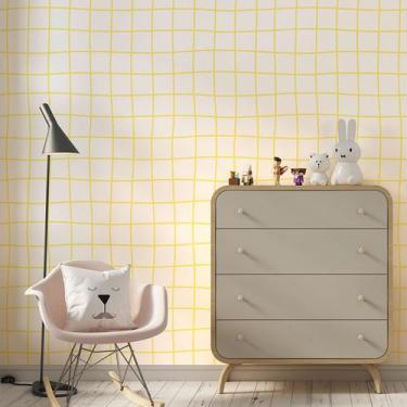 Imagem de Papel de Parede Adesivo Xadrez Quadriculado Amarelo Claro 10m - Leliz 