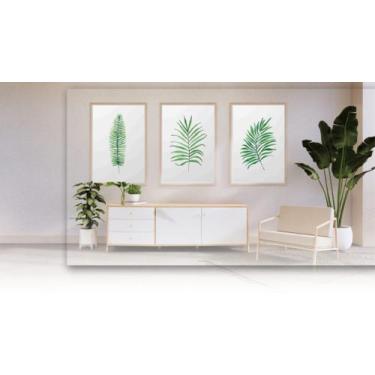 Imagem de Kit 3 Quadros Decorativos 50x70 Folhas Verdes - Londrinorte Molduras, 