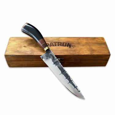Imagem de Faca Churrasco 8P Inox 3mm Forjada Chifre Preto Cx Madeira - Patron