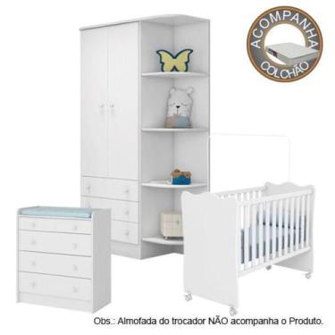 Imagem de Quarto de Bebê Berço c/Rod Colchão Light Guarda Roupa Cômoda Doce Sonh