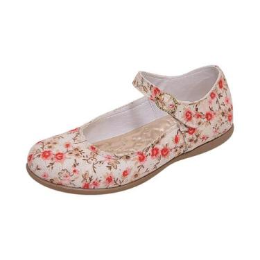 Imagem de Sapatilha Boneca Infantil Menina Camurça Marfim Floral Coral e Vermelh
