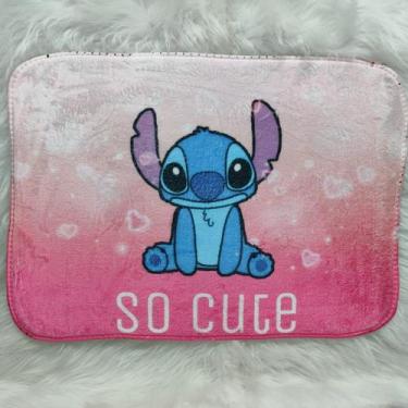Imagem de Tapete Infantil Stitch Rosa Sublimado Flannel Estampa Impressão Digita