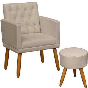 Imagem de Poltrona com Puff Decorativo Manicure Capitone Estofada Resistente Esc