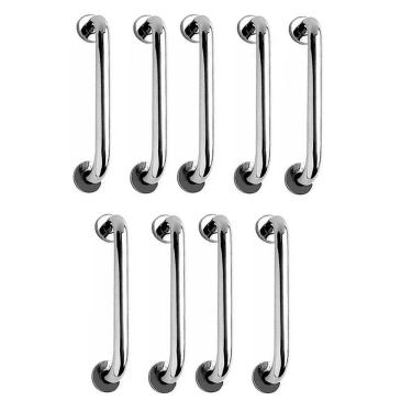 Imagem de Alça de Apoio 30cm Barra Inox Kit 9 Unidades Cadeirante Idoso Acessibilidade Banheiro Box Corrimao Suporte Deficiente Segurança