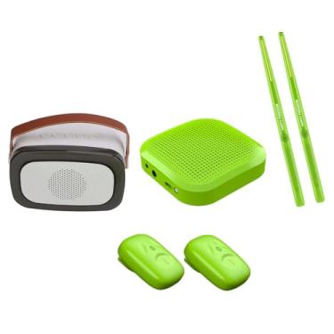 Imagem de Conjunto de Bateria Eletrônica de Ar, Conjunto de Bateria de Ar Virtual Profissional Com Detecção de Movimento 3D Com Baquetas, Pedais e Alto-falante, Conjunto de Bateria (Verde)