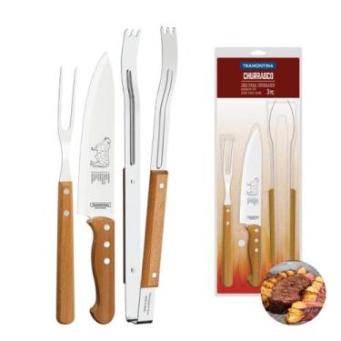 Imagem de Kit para Churrasco Tramontina em Inox c/ Pegador Faca e Garfo Trinchan