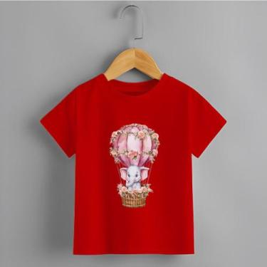 Imagem de Camiseta Infantil Menina Elefante Balão Tecido Premium Rosa Delicada T