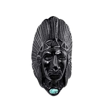 Imagem de HIJONES Anel unissex de aço inoxidável Indian Chief Tribe, Metal