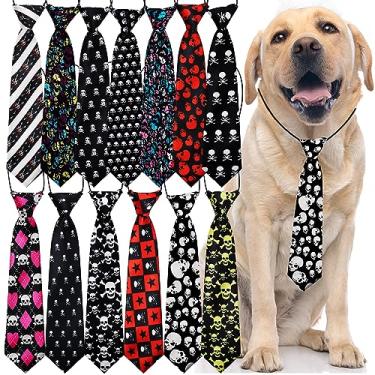 Imagem de Mruq pet 10 gravatas de caveira para cães grandes, gravatas de festival para cães médios e grandes, gravatas de cuidados para cães grandes feitas à mão em massa, gravatas para cães com padrão de