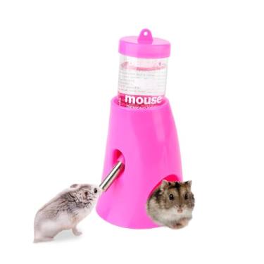 Imagem de Hypeety Garrafa de água para hamster com base para hamster dispensador automático de água acessórios para hamster anão, rato, ouriço, porquinho-da-índia, 80 ml (rosa, 80 ml)