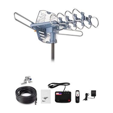 Imagem de Yeceny Antena de TV externa, antena HDTV amplificada digital e cabo coaxial RG6 de 18,3 m, controle remoto sem fio de longo alcance de 360 graus, suporte 4K 1080P 2 TVs