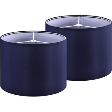 Imagem de GOSO Candeeiro de tambor azul grande para lâmpadas de chão candeeiros de mesa - 40,6 x 40,6 x 30,5 cm (aranha) luzes de suporte noturno para substituição de abajures de sala de estar - Barril rústico