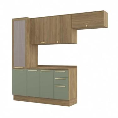 Imagem de Cozinha Completa 4 Peças com Armário e Balcão Kappesberg Botânic 250cm Nogueira/Verde Oliva - CB906