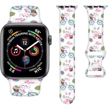 Imagem de Pulseiras coloridas de Páscoa, coelhinho, coelho, gnomos, compatível com Apple Watch de 42 mm, 44 mm, 45 mm e 49 mm, pulseira de silicone compatível com Apple Watch Ultra Series SE 9, 8, 7, 6, 5, 4,