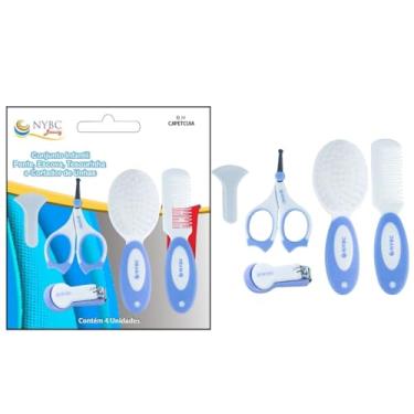 Imagem de NYBC Beauty Conjunto Infantil de Higiene, 4 Peças, Pente, Escova, Tesourinha e Cortador de Unhas, Azul