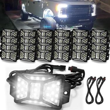 Imagem de Auto Buero 24 Pods White Rock Lights Com 2 Conectores De Extensão De Fios, Ip À Prova D'Água Rock Lights Para Caminhões Jeep Utv Suv Atv Barco Golfe Carrinho, Kits De Carro De Alto Brilho Underglow,