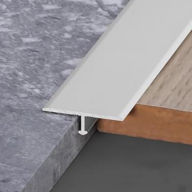 Imagem de Guarnição de moldagem em T de alumínio de 3 peças, tiras de piso para azulejo de 90 cm, tira divisória plana, guarnição de borda embutida, para piso laminado e telha de vinil, prata, largura
