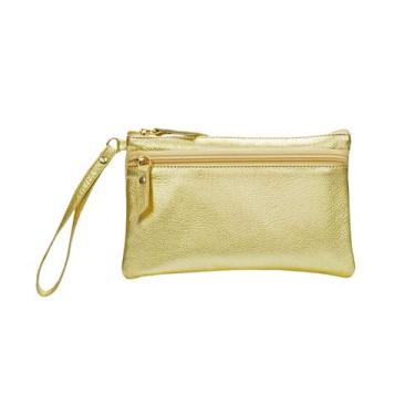 Imagem de Clutch Feminina Carteira Dourada Porta Celular Couro Legitimo Madamix,