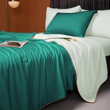 Imagem de LLanCL Cobertores refrescantes para quem dorme quente – Cobertor leve como sorvete para o verão com dupla face fria, edredom refrescante, tecido para cama (tamanho 119 x 150 cm verde escuro/verde)