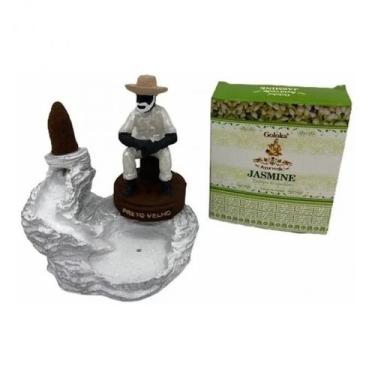 Imagem de Incensário Cascata Preto Velho 10 Cm Resina + 10 Incensos - Lua Místic