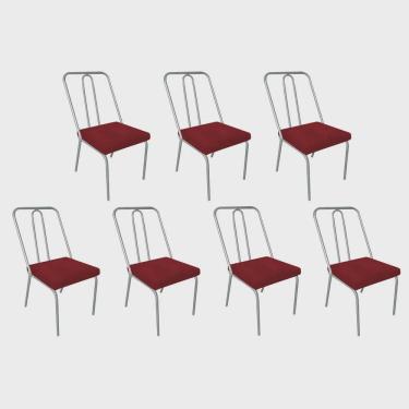 Imagem de Kit 07 Cadeira de Jantar Drika Office Escritório Recepção Ferro Cinza Suede Vermelho -...