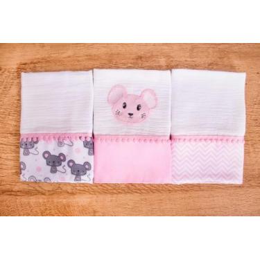 Imagem de Kit 3 Peças Fralda De Boca Para Bebê - Miguel Baby, Ratinho Rosa